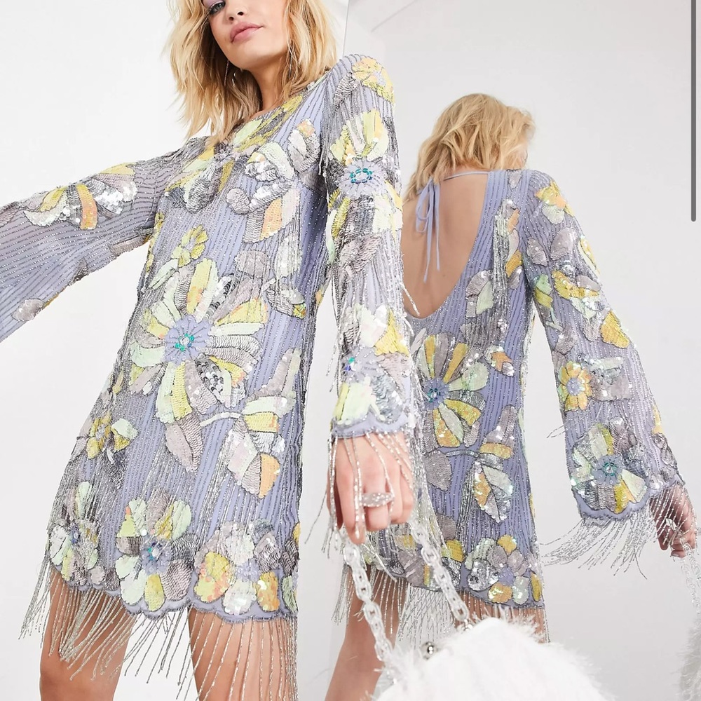 Beaded pastel dress with tie back